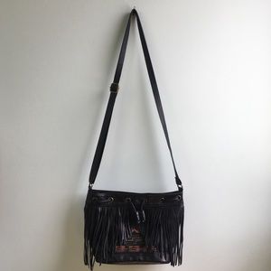 Black purse with fringe and embroidery
